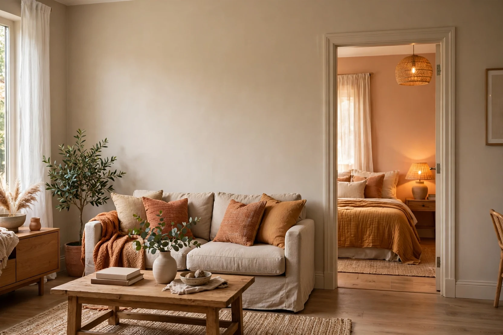 Freshly painted living room walls in matte and eggshell finishes